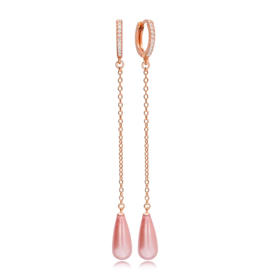Drop Pink Mallorca Pearl Long Sterling Silver Earrings