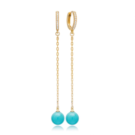 Turquoise Mallorca Pearl Long 925 Silver Earrings Turquoise Mallorca Pearl Long 925 Silver Earrings
