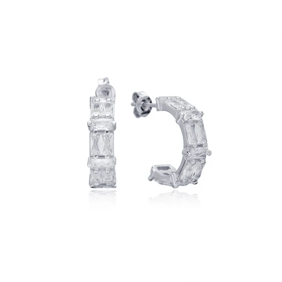 Handmade Baguette 925 Sterling Silver Earrings