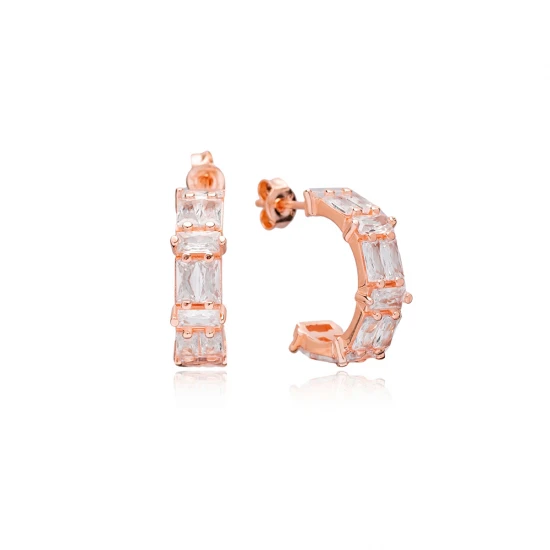Handmade Baguette 925 Sterling Silver Earrings