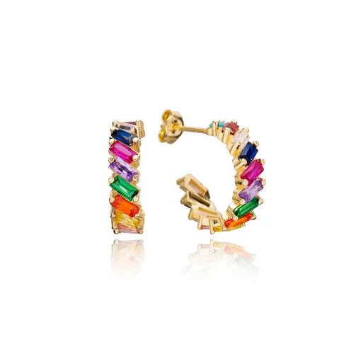Rainbow CZ Baguette Sterling Silver Earrings
