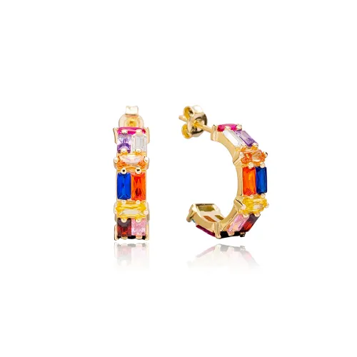 Stylish Rainbow CZ Baguette Sterling Silver Earrings