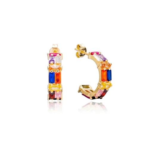 Stylish Rainbow CZ Baguette Sterling Silver Earrings