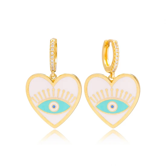 Heart Enamel Evil Eye Dangle Sterling Silver Earrings