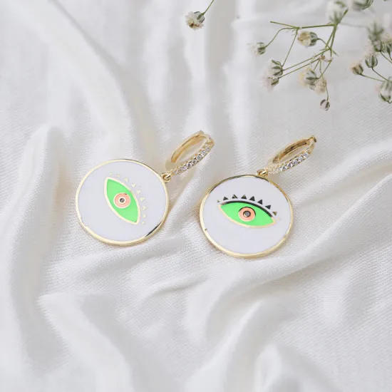 Enamel Evil Eye Design 925 Silver Dangle Earrings Enamel Evil Eye Design 925 Silver Dangle Earrings