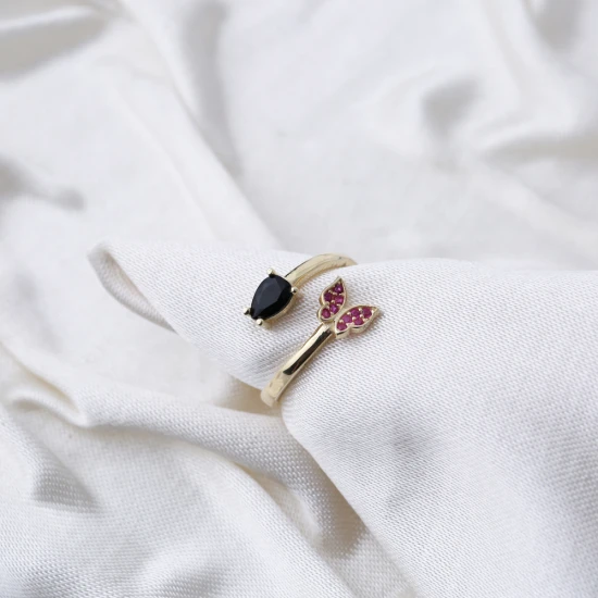 Ruby Black CZ Two Open Butterfly Sterling Silver Ring | 925 Sterling Silver Wholesale | Sade Silver Ruby Black CZ Two Open Butterfly Sterling Silver Ring - Sade 925 Silver Jewelry