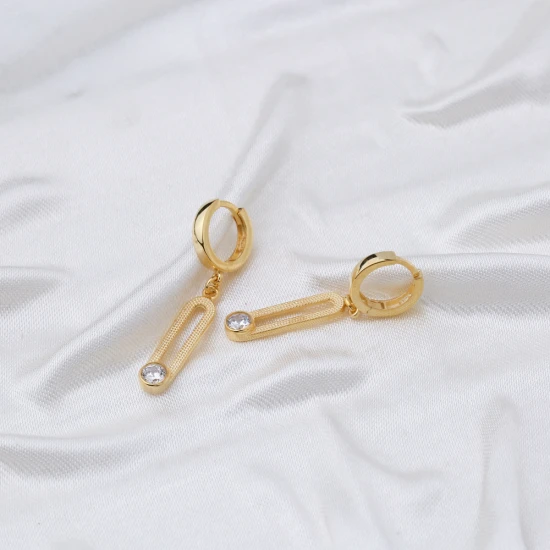 April CZ 12mm Dangle 925 Sterling Silver Earrings