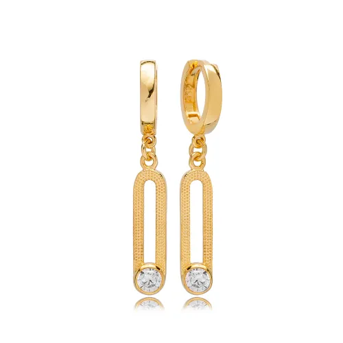 April CZ 12mm Dangle 925 Sterling Silver Earrings