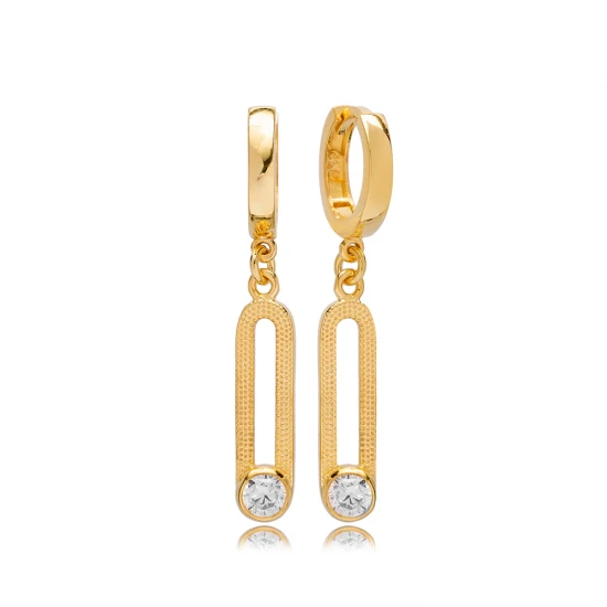 April CZ 12mm Dangle 925 Sterling Silver Earrings