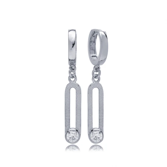 April CZ 12mm Dangle 925 Sterling Silver Earrings