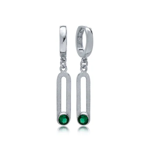 Emerald 12mm Dangle 925 Sterling Silver Earrings