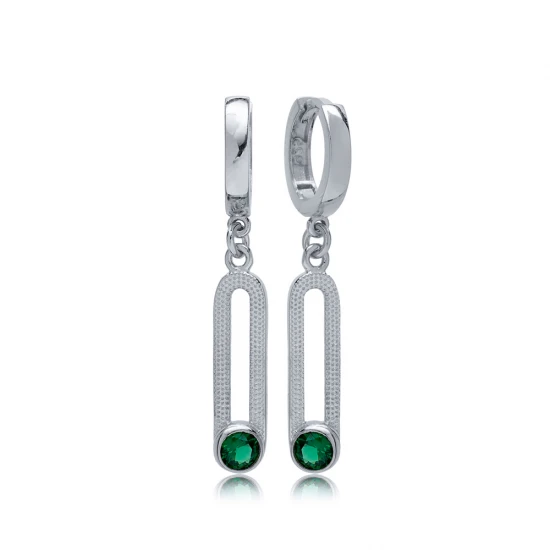 Emerald 12mm Dangle 925 Sterling Silver Earrings Emerald 12mm Dangle 925 Sterling Silver Earrings