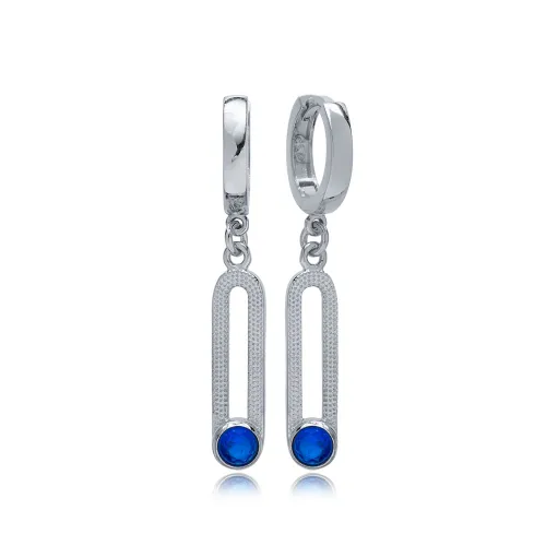 Sapphire 12mm Dangle 925 Sterling Silver Earrings