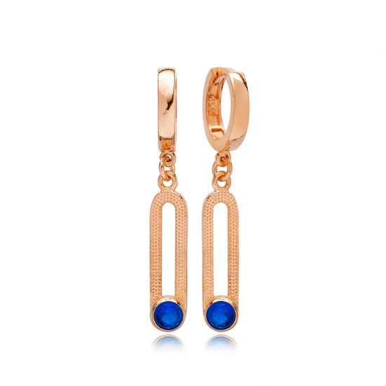 Sapphire 12mm Dangle 925 Sterling Silver Earrings