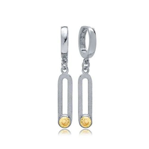 November Citrine Birthstone Dangle 925 Silver Earrings