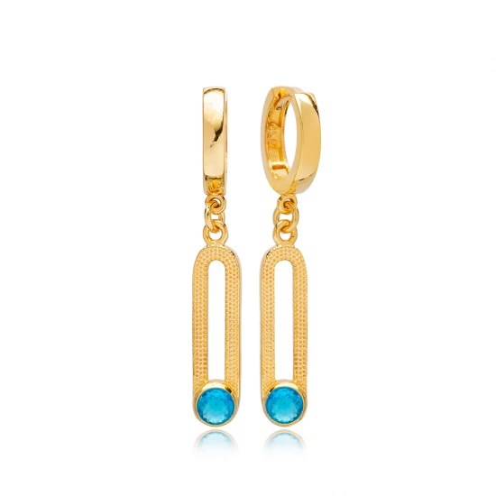 Aquamarine Blue CZ 12mm Dangle Sterling Silver Earrings Aquamarine Blue CZ 12mm Dangle Sterling Silver Earrings
