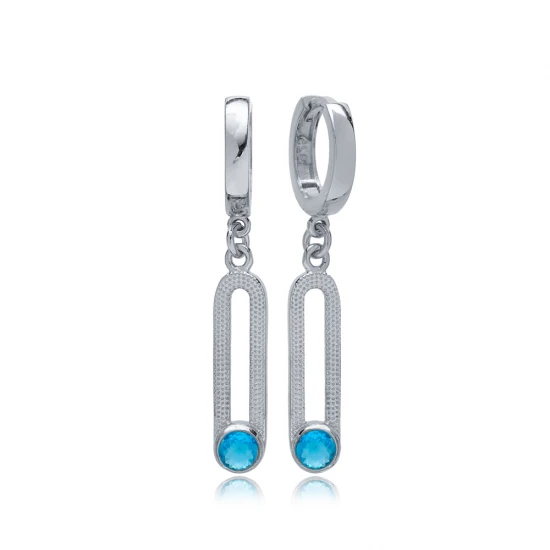 Aquamarine Blue CZ 12mm Dangle Sterling Silver Earrings Aquamarine Blue CZ 12mm Dangle Sterling Silver Earrings