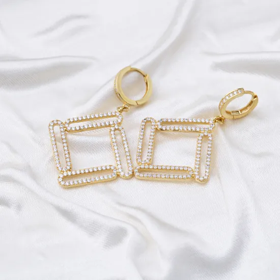 CZ Geometric Dangle 925 Sterling Silver Earrings