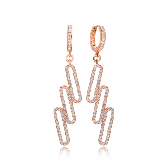 Geometric CZ Dangle 925 Sterling Silver Earrings | 925 Sterling Silver Wholesale | Sade Silver Geometric CZ Dangle 925 Sterling Silver Earrings - Sade 925 Silver Jewelry