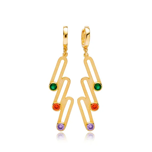 925 Sterling Silver Geometric CZ Dangle Earrings