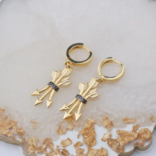 Arrow Black CZ Dangle 925 Sterling Silver Earrings