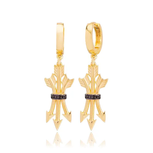 Arrow Black CZ Dangle 925 Sterling Silver Earrings