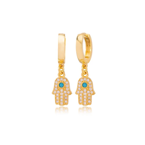 Hamsa CZ Turquoise Dangle 925 Sterling Silver Earrings