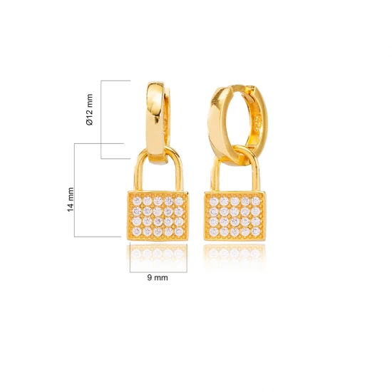 Padlock 12mm Dangle 925 Sterling Silver Earrings | 925 Sterling Silver Wholesale | Sade Silver Padlock 12mm Dangle 925 Sterling Silver Earrings - Sade 925 Silver Jewelry