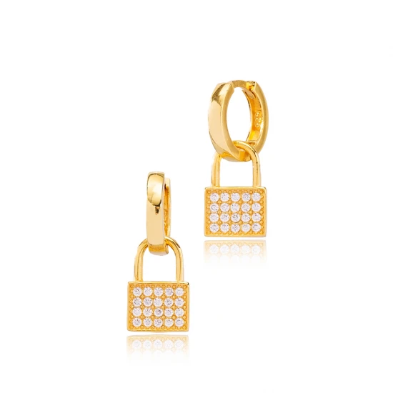 Padlock 12mm Dangle 925 Sterling Silver Earrings | 925 Sterling Silver Wholesale | Sade Silver Padlock 12mm Dangle 925 Sterling Silver Earrings - Sade 925 Silver Jewelry