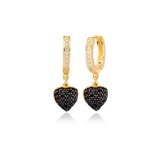Stylish Heart Design Black Zircon Stone Ø12mm Hoop Dangle Earrings Turkish Wholesale Handmade 925 Sterling Silver Jewelry Stylish Heart Design Black Zircon Stone Ø12mm Hoop Dangle Earrings Turkish Wholesale Handmade 925 Sterling Silver Jewelry