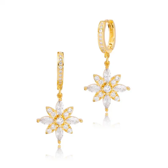 Stylish Flower Design Citrine and Zircon Stone Dangle Earrings Turkish Wholesale Handmade 925 Sterling Silver Jewelry Stylish Flower Design Citrine and Zircon Stone Dangle Earrings Turkish Wholesale Handmade 925 Sterling Silver Jewelry