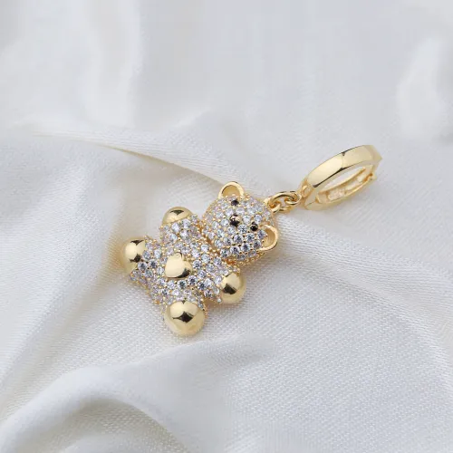 Cute Bear CZ Dangle Single 925 Sterling Silver Earrings