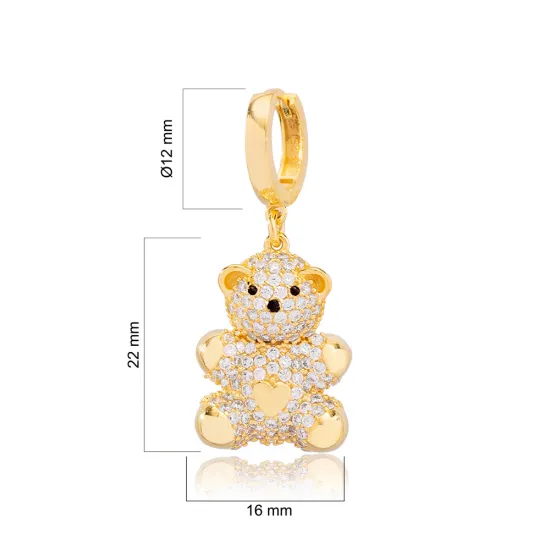 Cute Bear Design Zirconia Stone Dangle Single Earring Turkish 925 Silver Sterling Silver Jewelry Cute Bear Design Zirconia Stone Dangle Single Earring Turkish 925 Silver Sterling Silver Jewelry