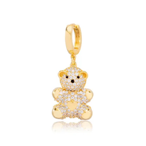 Cute Bear CZ Dangle Single 925 Sterling Silver Earrings