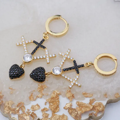 Unique Cross Design White and Black Zircon Dangle Earrings Wholesale Turkish Handmade 925 Sterling Silver Jewelry