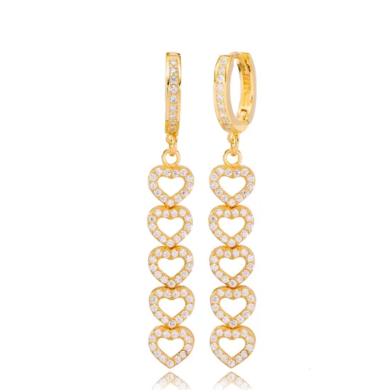 Multi Heart Charm Zircon Long Earrings Multi Heart Charm Zircon Long Earrings