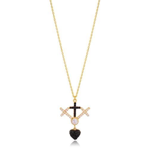 Cross Black And White CZ 925 Sterling Silver Necklace