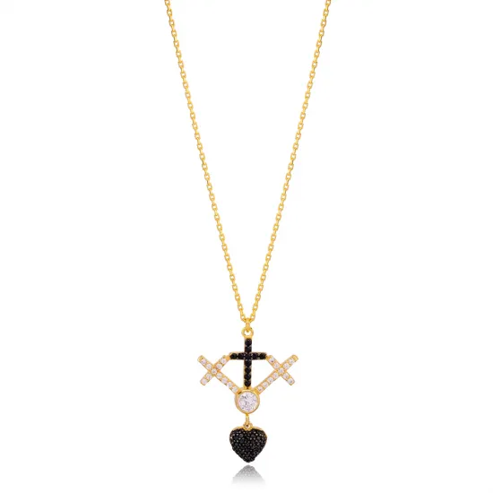 Unique Cross Design Black and White Zirconia Charm Pendant Necklace Turkish 925 Sterling Silver Jewelry Unique Cross Design Black and White Zirconia Charm Pendant Necklace Turkish 925 Sterling Silver Jewelry