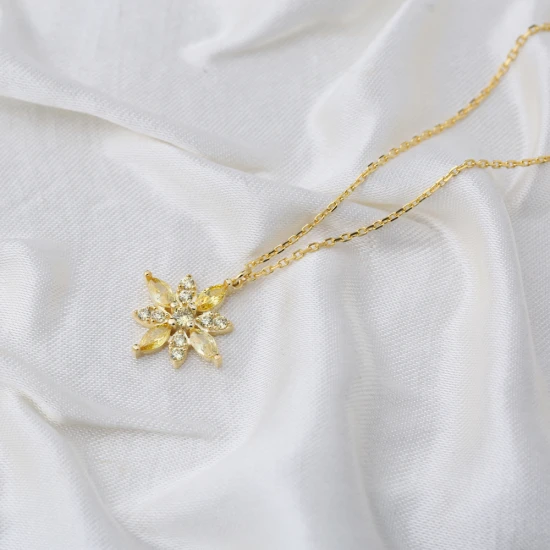 Citrine Flower 925 Sterling Silver Necklace - Sade 925 Silver Jewelry