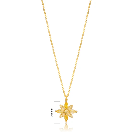 Citrine Flower 925 Sterling Silver Necklace - Sade 925 Silver Jewelry