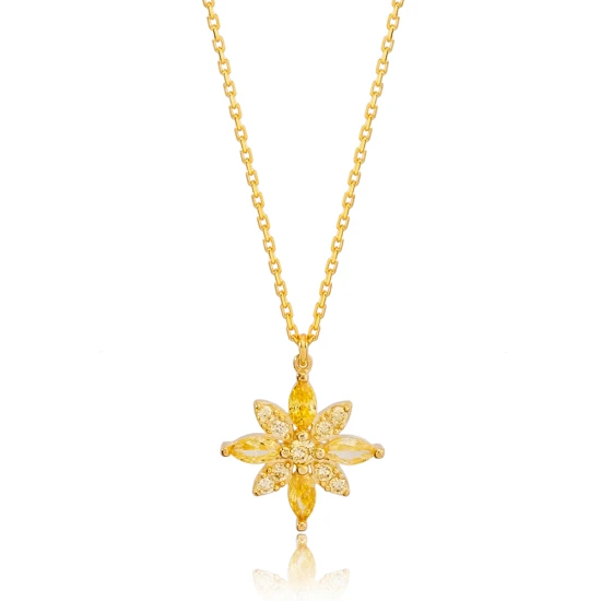 Citrine Flower 925 Sterling Silver Necklace - Sade 925 Silver Jewelry