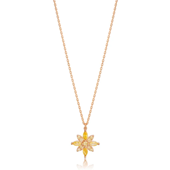 Citrine Flower 925 Sterling Silver Necklace - Sade 925 Silver Jewelry