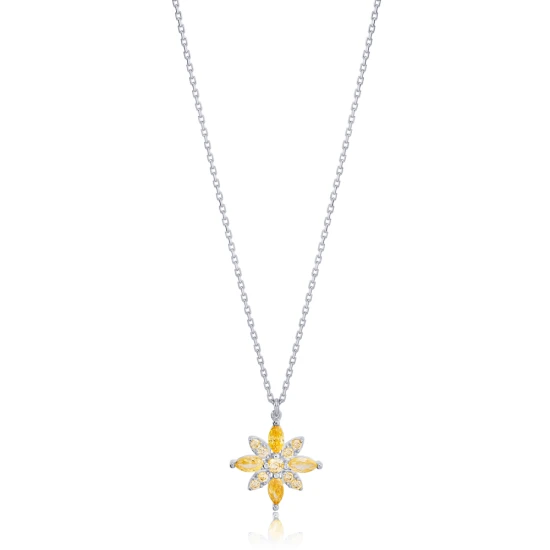 Citrine Flower 925 Sterling Silver Necklace - Sade 925 Silver Jewelry