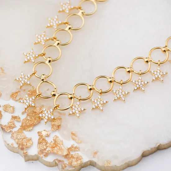 Fancy Multi Star Shaker 925 Sterling Silver Anklet