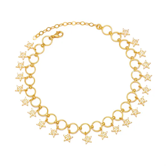 Fancy Multi Star Shaker 925 Sterling Silver Anklet
