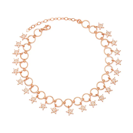 Fancy Multi Star Shaker 925 Sterling Silver Anklet