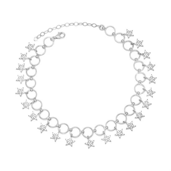 Fancy Multi Star Shaker 925 Sterling Silver Anklet
