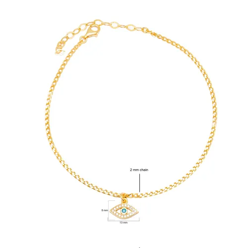 Lucky Eye Gourmet Chain CZ And Turquoise Silver Anklet Lucky Eye Gourmet Chain CZ And Turquoise Silver Anklet