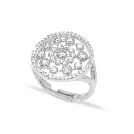 Dainty Round CZ Adjustable 925 Sterling Silver Ring | 925 Sterling Silver Wholesale | Sade Silver Dainty Round CZ Adjustable 925 Sterling Silver Ring - Sade 925 Silver Jewelry