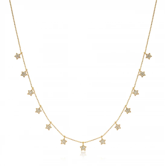 CZ Star Shape Shaker 925 Sterling Silver Necklace - Sade 925 Silver Jewelry